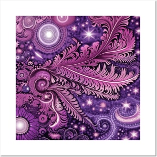 Other Worldly Designs- nebulas, stars, galaxies, planets with feathers Posters and Art